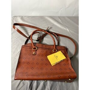 Patricia Nash Josselin Leather Tote Bag Brown Floral Embossed Satchel Crossbody
